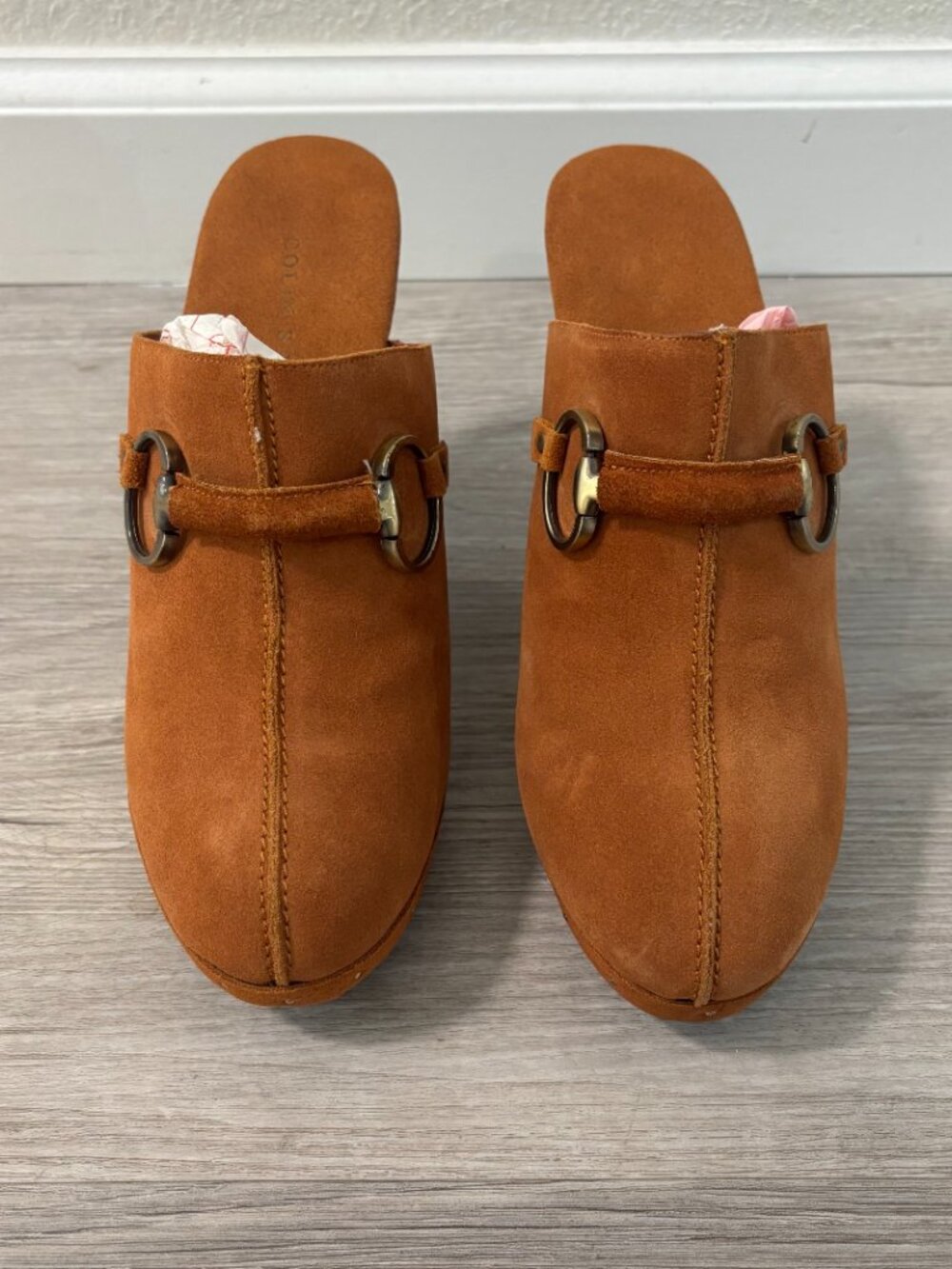 Burnt Orange Suede Buckle Clog Heels Size 6 New!